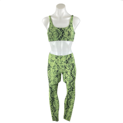 Alo Yoga Vapor Snakeskin Green Sports Bra High Rise Leggings Two Piece Set Sz S