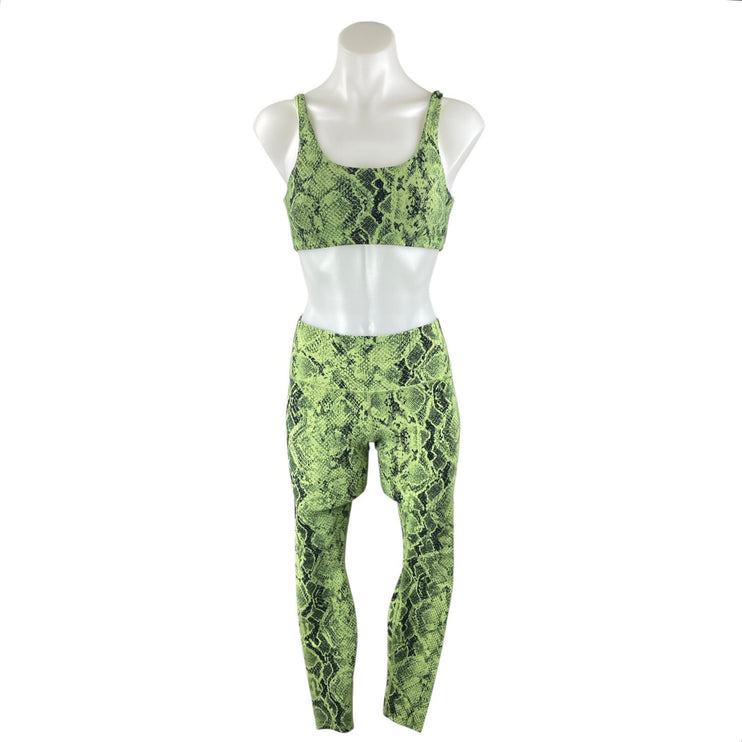 Alo Yoga Vapor Snakeskin Green Sports Bra High Rise Leggings Two Piece Set Sz S