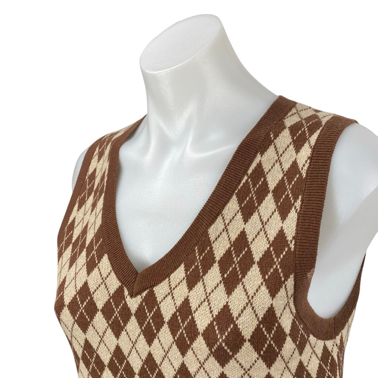 Aritzia Sunday Best Women's Brown Wool Argyle Sleeveless Sweater Vest Top Size S