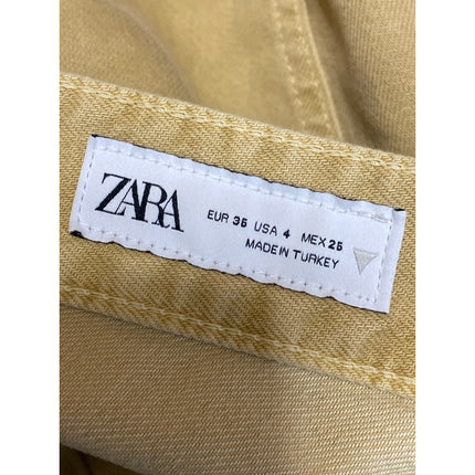 Zara Women's Khaki Tan Beige High Waisted Cuffed Straight Leg Denim Jeans Size 4