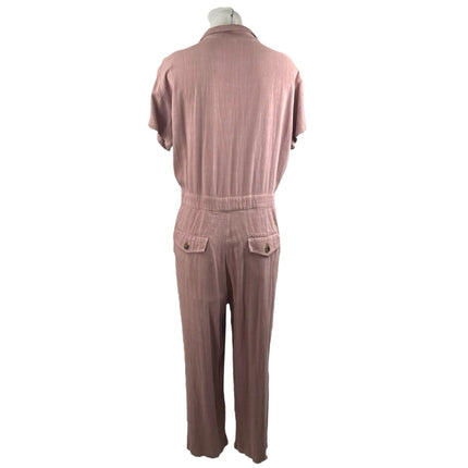 Free People Margot Pink Linen Short Sleeve Button Straight Leg Romper Jumpsuit M