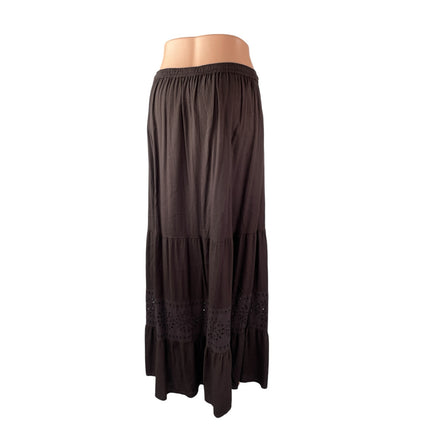 Bass Women's Brown Floral Eyelet Tiered Ruffled Flowy Boho Maxi A-Line Skirt M