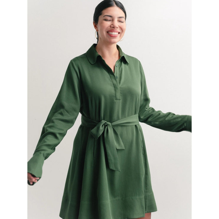 NEW Darling Green Long Sleeve Button Collar Tie Waist Belted Mini Shirt Dress S