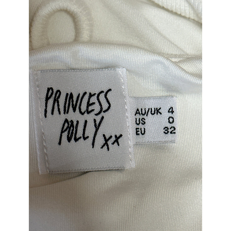 Princess Polly White Short Sleeve Knit Tie Back Cutout Mini Bodycon Dress Size 0