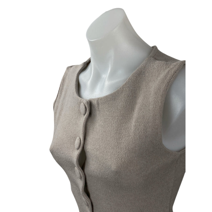 Zara Women's Beige Sleeveless Knit Big Button Down Tank Shirt Blouse Top Size S