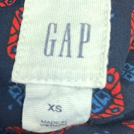 GAP Women's Blue Red Geometric Printed Long Sleeve Pleated Blouse Top Size XS