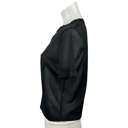 Zara Women's Black Short Sleeve Sheer Mesh Button Down Blouse Shirt Top Size M