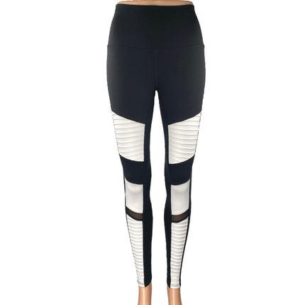 Alo Women's Black White Colorblock Mid Rise Yoga Athletic Leggings Pants Size S