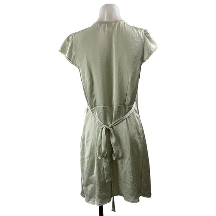 Aritzia Wilfred Mademoiselle Sage Green Satin Short Cap Sleeve Wrap Mini Dress L