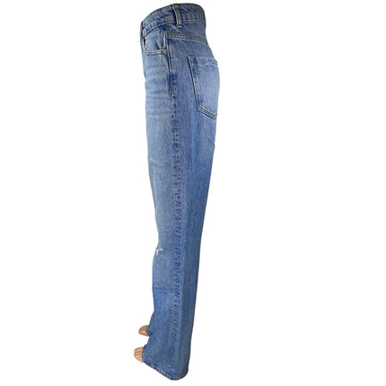 Zara Women's Blue Distressed High Waisted Straight Leg Denim Jeans Pants Size 2