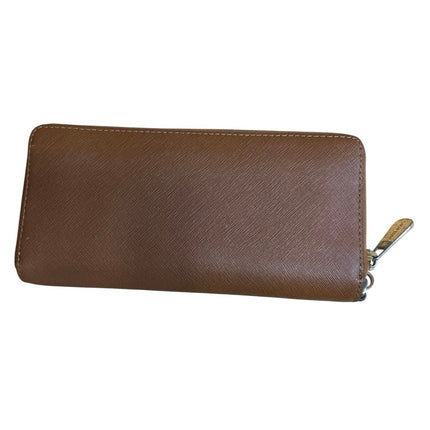 Michael Kors Brown Saffiano Leather 3 Slots Cards Zip Around Pouch Wallet OS