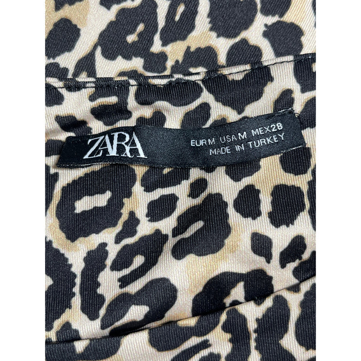 Zara Beige Black Leopard High Neck Animal Print Sleeveless Tank Bodysuit Top M