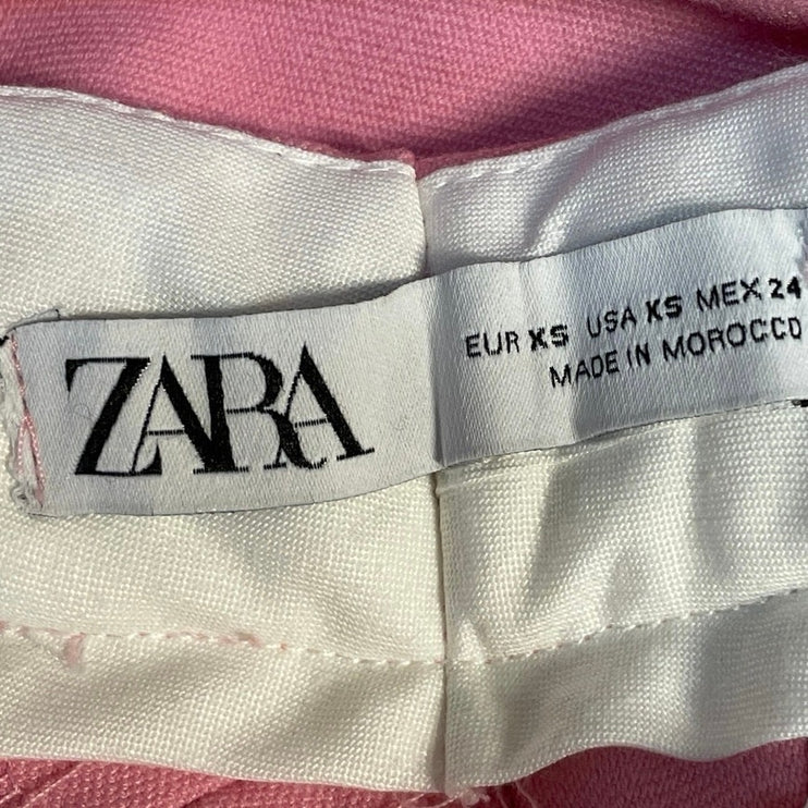 NWT Zara Womens Pink High Waisted Flared Wide Leg Trousers Dress Pants Size XS