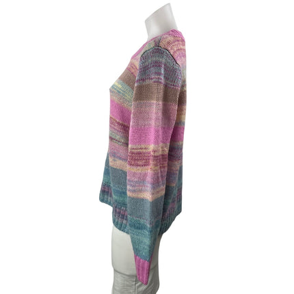 Ann Taylor LOFT Rainbow Spacedye Knit Striped Pastel Crew Neck Sweater Top Sz L
