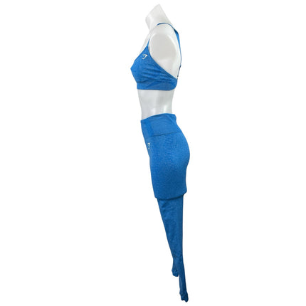 Gymshark Vital Seamless Women's Blue Sports Bra Short & Legging Pant Sets Sz M