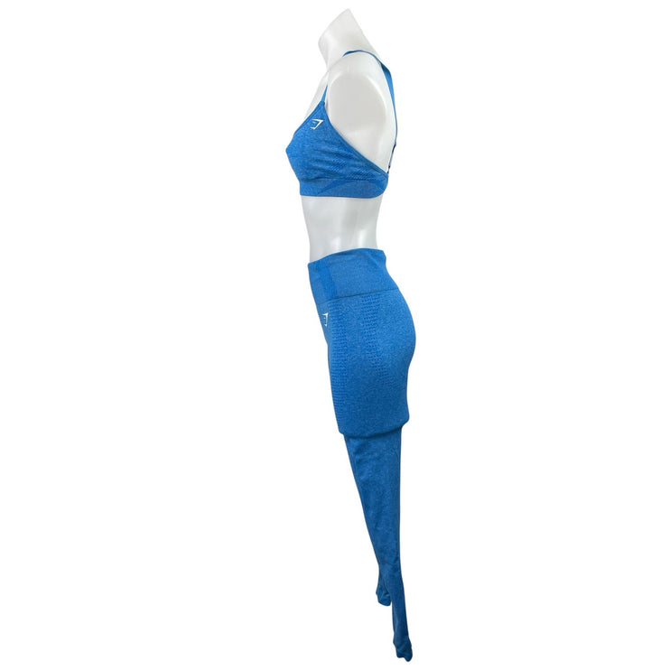 Gymshark Vital Seamless Women's Blue Sports Bra Short & Legging Pant Sets Sz M
