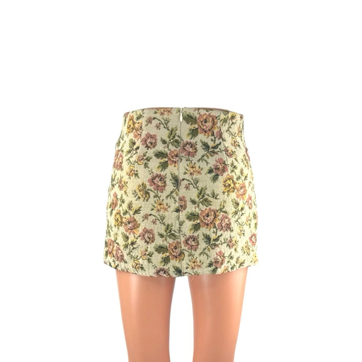 Women's Multicolor Vintage Floral Front Slit Fitted Boho Slim Mini Skirt Size S