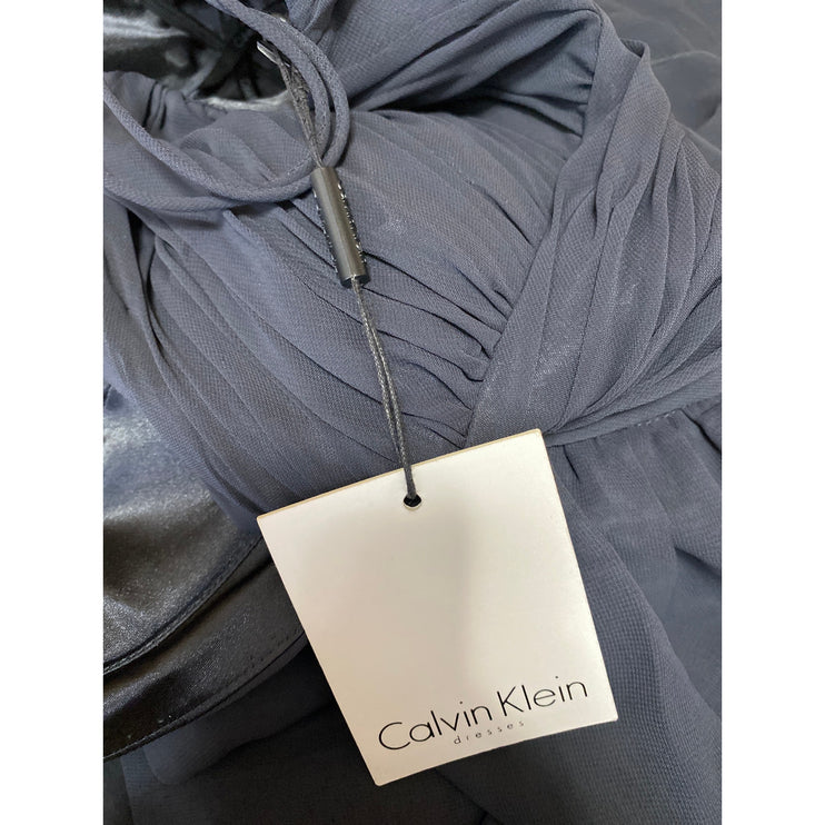 NEW Calvin Klein Black Mesh Sheer Ruched V Neck Sleeveless Mini A-Line Dress 2