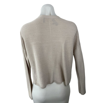 Theory Women's Beige Linen Knit Long Sleeve V Neck Button Up Cardigan Sweater M