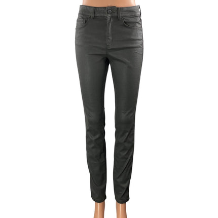 Massimo Dutti Women's Black Coated High Rise Slim Skinny Denim Jeans Size 4