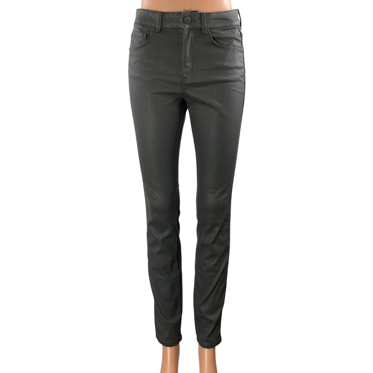 Massimo Dutti Women's Black Coated High Rise Slim Skinny Denim Jeans Size 4