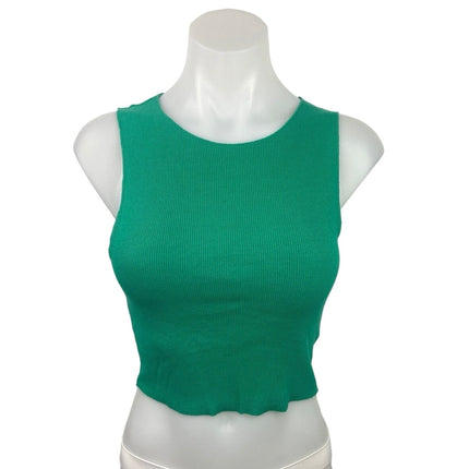 Zara Green Crew Neck Sleeveless Ribbed Knit Stretch Pullover Crop Top Size S