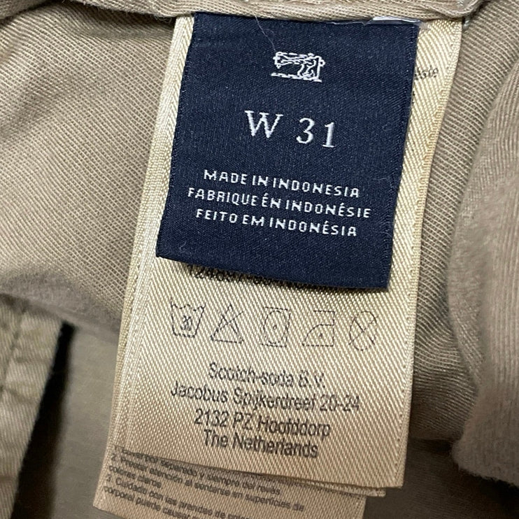 Scotch & Soda Mens Olive Green Low Rise Slim Straight Leg Chino Khaki Shorts 31