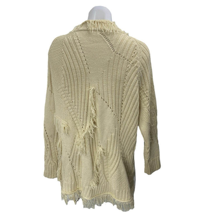 Tularosa Cream Long Sleeve Boho Fringe Midi Open Cardigan Sweater Top Size S