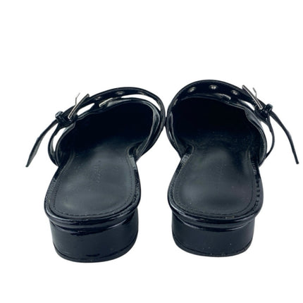 Shoe Dazzle Yasmeen Black Faux Patent Leather Buckle Strap Flats Mules Size 7.5