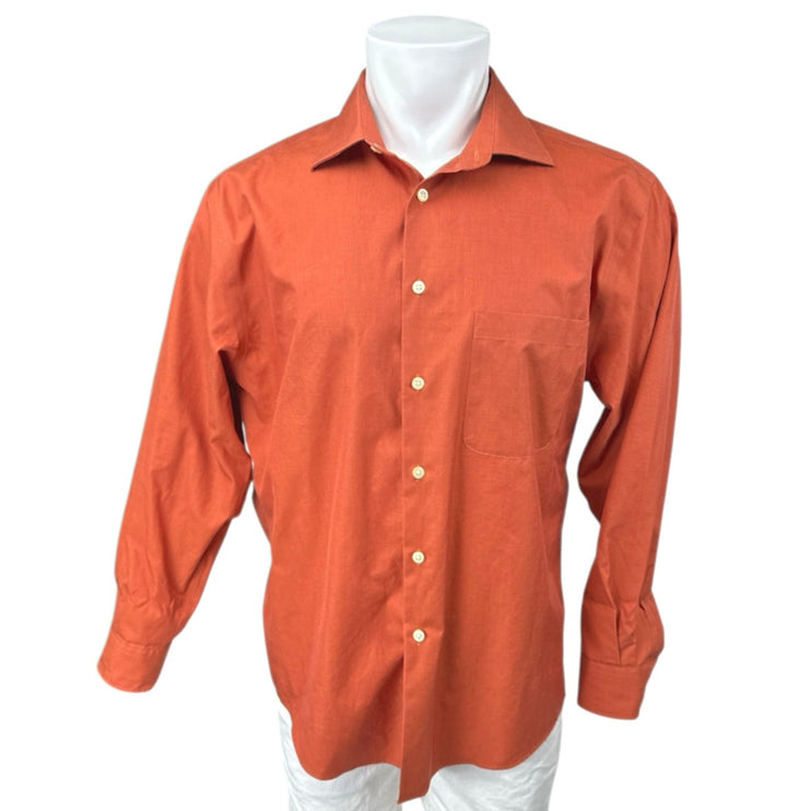 Pronto Uomo Men's Orange Long Sleeve Collar Button Down Pocket Shirt Top Size 16