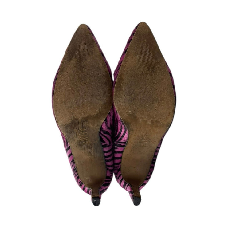 Nasty Gal Black Pink Zebra Animal Print Faux Fur Pointed Toe Knee High Boots 8