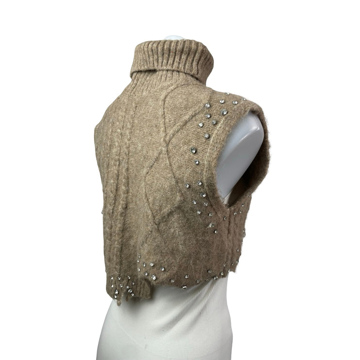 Zara Jewel Womens Wool Rhinestone Sleeveless Turtle Neck Crop Sweater Vest Top S