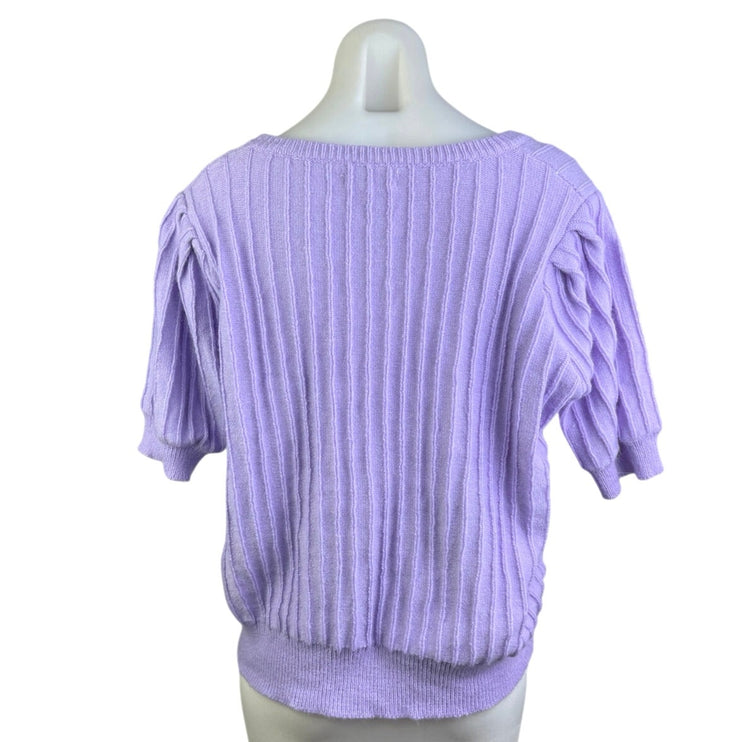 FRNCH Purple Wool Cashmere Knitted Short Puff Sleeve Sweater Shirt Blouse Top L