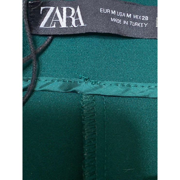Zara Womens Green Pleated High Waisted Skinny Tapered Leg Trousers Dress Pants M