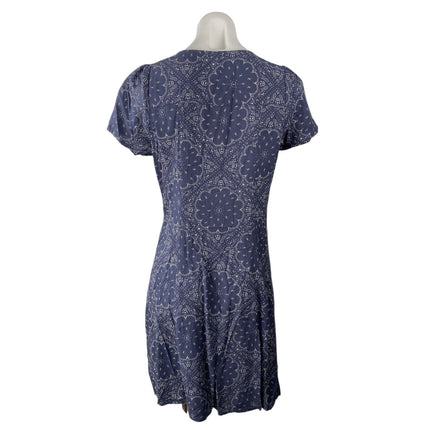 Madewell Blue Paisley Shirred V-Neck Button Down Short Sleeve Mini Shirt Dress 4