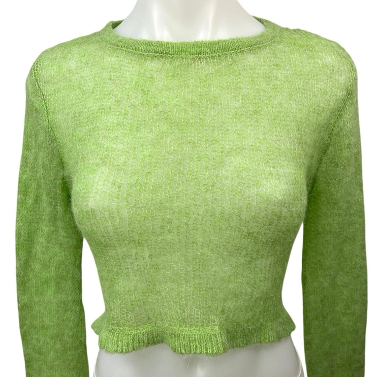 Zara Green Knit Stretch Semi Sheer Crew Neck Cropped Pullover Sweater Top Size M