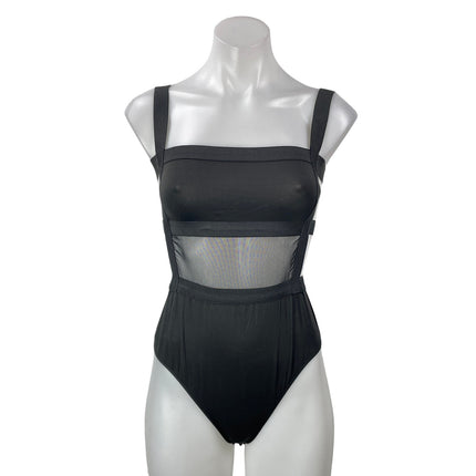 Superdown Camille Black Mesh Sleeveless Square Neck Strappy Back Bodysuit Size S