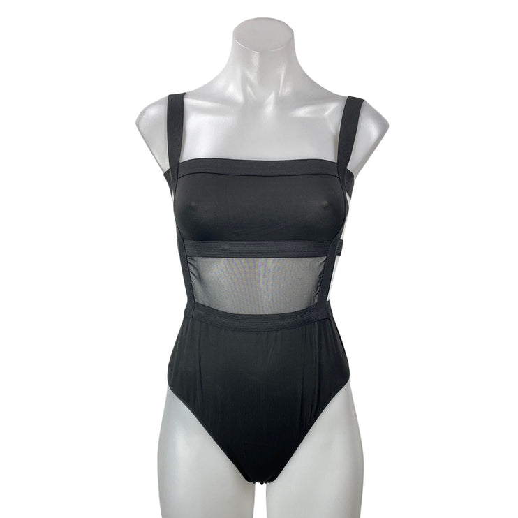Superdown Camille Black Mesh Sleeveless Square Neck Strappy Back Bodysuit Size S