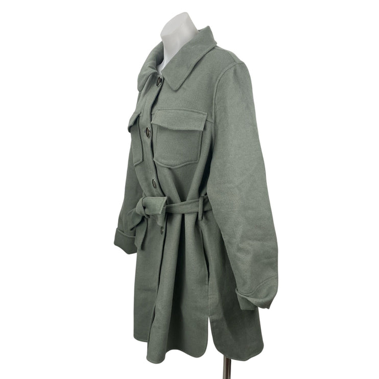 Tahari Brooke Wool Collared Long Sleeve Button Down Belted Shirt Coat Jacket L