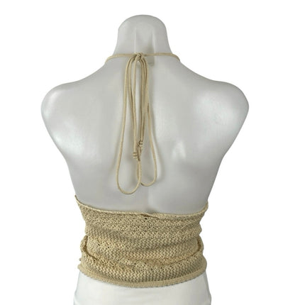 House of Harlow 1960 Womens Cream Crochet Halter Sleeveless Crop Cami Tank Top S