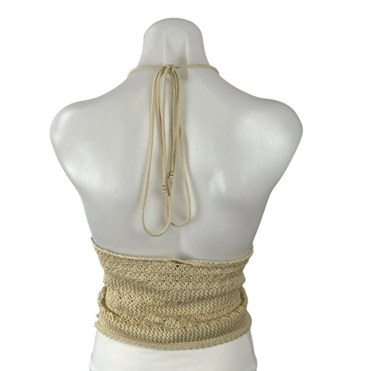 House of Harlow 1960 Womens Cream Crochet Halter Sleeveless Crop Cami Tank Top S