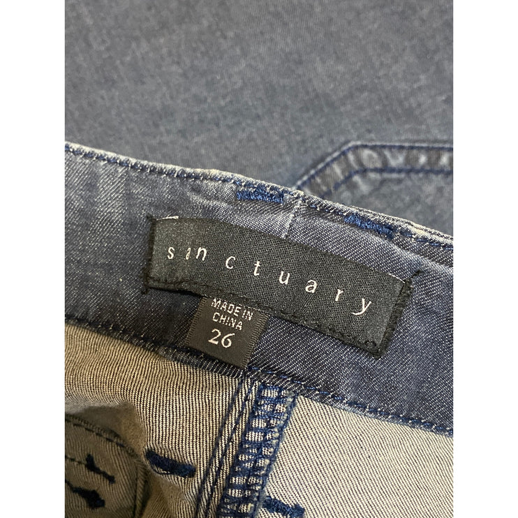 NEW Sanctuary Women's Blue Mid Rise Tapered Cropped Jogger Denim Jeans Size 26