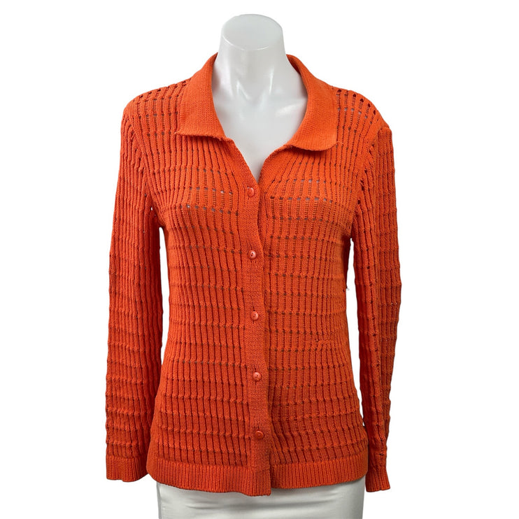 Zara Women's Orange Long Sleeve Open Knit Button Front Cardigan Sweater Size S