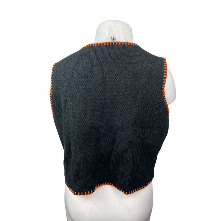 Cider Womens Black Coral Stitch Pumpkin Knit Button Up Cardigan Sweater Vest 3XL
