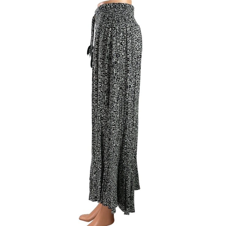 Rachel Zoe Women's Black Floral Smocked Waist Tassels Maxi A-Line Skirt Size XS
