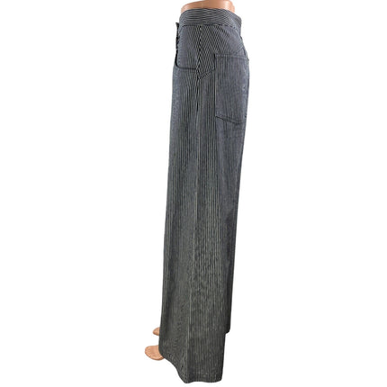 Meg Women's Navy Blue Striped High Waisted Wide Leg Baggy Trousers Pants Size XS