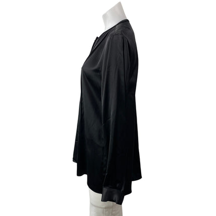 Elie Tahari Womens Black Long Sleeves Satin Silk Pleated Pintuck Blouse Top Sz M