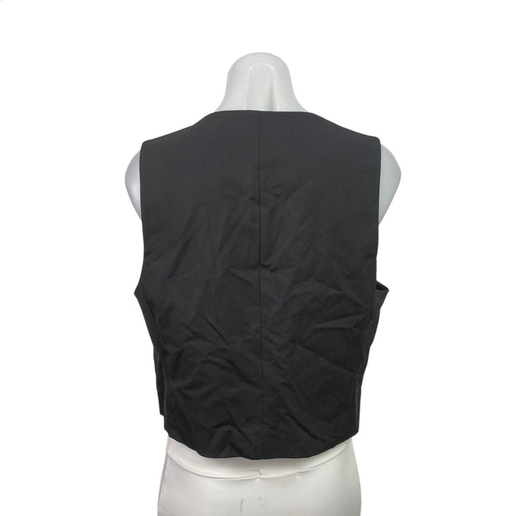 NEW Zara Women's Black Sleeveless V Neck Button Down Cropped Vest Top Size L