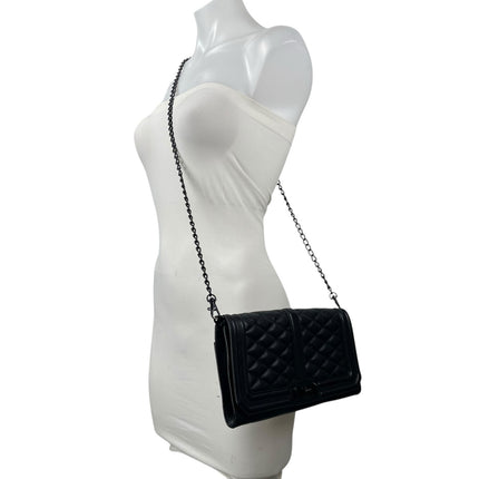 Rebecca Minkoff Love Quilted Leather Women's Black Chain Lock Crossbody Handbag