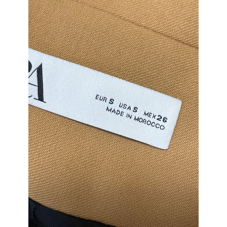 Zara Women's Tan Long Sleeve Peak Lapel Single Button Blazer Coat Jacket Size S
